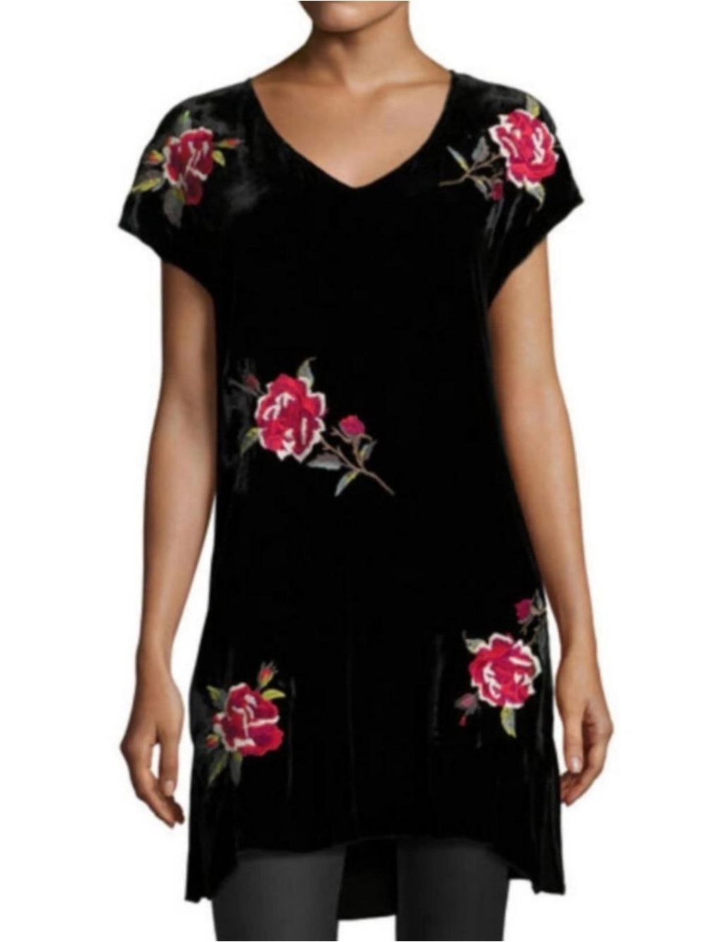 Johnny Was Silk Velvet Embroidered Tunic Dress | Size Large